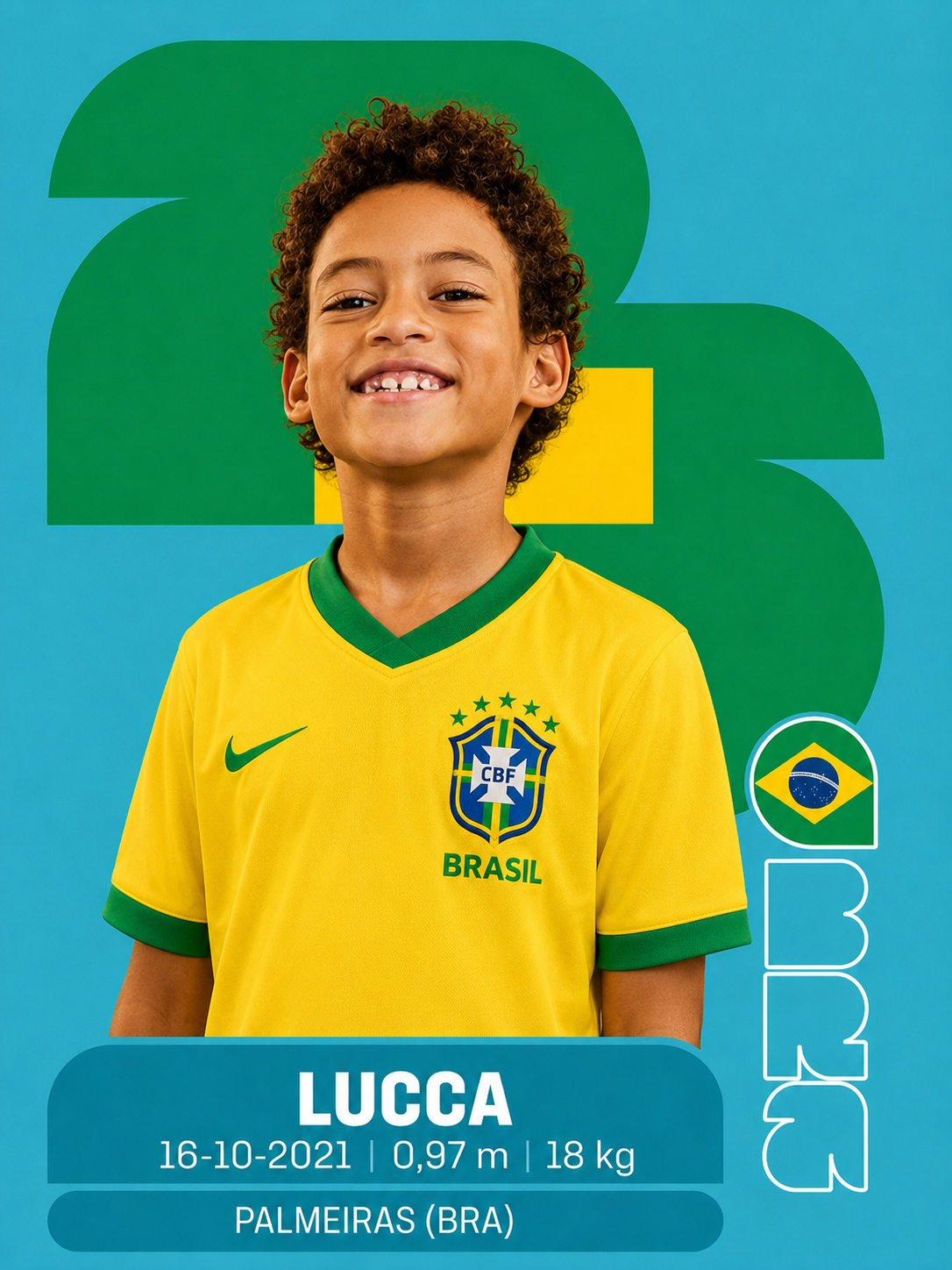 Figurinha personalizada de aluno com camisa do Brasil